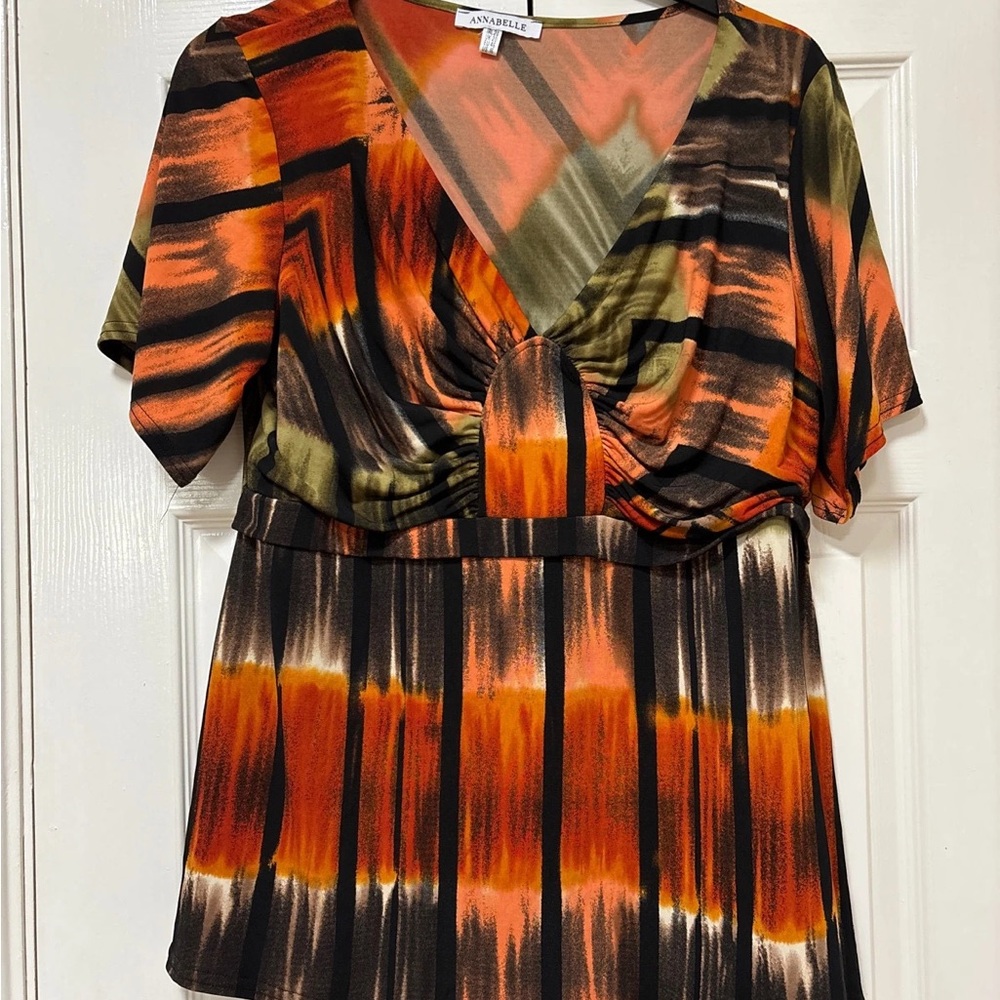 Annabelle Orange and Black V-Neck Dress